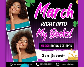 Canva editable March booking flyer, March flyer, March lash flyer, March nail flyer, March hair flyer, March sale, special, wax