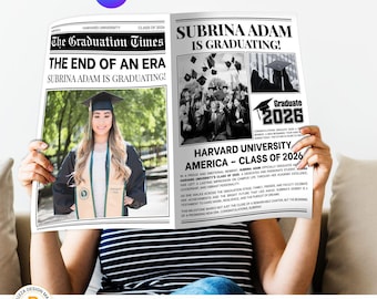 Graduation Newspaper Invitation 2026: Senior Grad Announcement (Canva Editable)