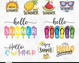 Lot Hello Summer SVG : motifs de plage et de pastèque (téléchargement numérique)