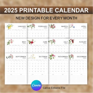 2025 Canva Editable Calendar | Customizable & Printable Template | Instant Download