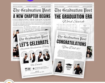 Canva Graduation Newspaper Template - Printable Large Graduation Invitation, Announcement & Party Favor - Senior Keepsake Gift