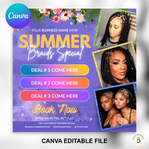 Summer Braid Sale Flyer, Summer Sale Flyer, Braid Prices Flyer, Braids Sale Flyer, Hair Flyer, Lashes Flyer, Braids Special Flyer Template