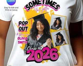 Graduation 2026 T-shirt Design: Pop Out Canva Template (Digital Download)