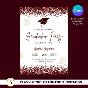 Maroon Graduation Party Invitation: Class of 2026 (Digital Download)