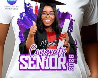 Modelo Canva para Formatura 2026: Camiseta de Formatura, Adicionar Foto (Download Digital)
