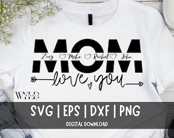 Mom SVG, Mother's Day Gift SVG, Mom Split Name Frame Svg Circut Mama, I love you Mom Outline, Custom Mom Shirt Png, Mom Monogram Svg,