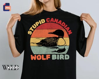 Stupid Canadian Wolf Bird Retro PNG