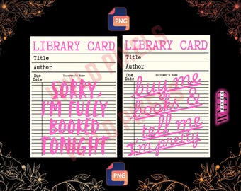 Vintage Library Card PNG Bundle, Book Lover Quotes (Digital Download)