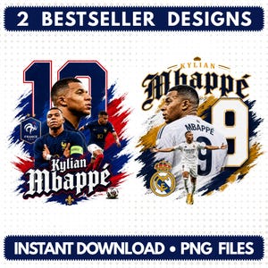 キリアン・エムバペ PNG バンドル フランス サッカー選手デザイン、レアル・マドリード サッカーグラフィック、昇華プリントシャツ、即時ダウンロード