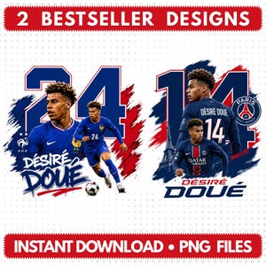 Désiré Doué PSG & France Soccer Tumbler Wrap PNG Bundle, Diseño de sublimación de jugador de fútbol Descarga instantánea