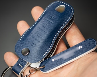 Handmade Leather Car Key Fob Case for Porsche 911 Cayenne Panamera Taycan
