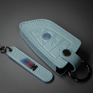 Funda de cuero para llave de coche hecha a mano: compatible con llave triangular BMW