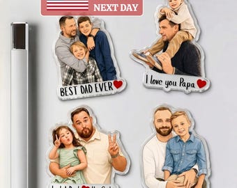 Custom Photo Magnet, Ships Fast, Personalized Fathers Day Gift for Dad, Outline Cut Acrylic Fridge Magnet, Husband Gift, New Dad Keepsake