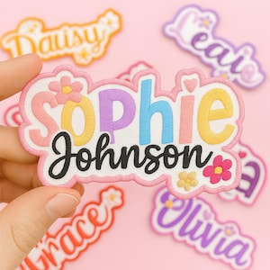 Custom Colorful Embroidered Name Patch –Iron-On Sew-On Hook & Loop | Personalized Text Tag | Kids Name Patch for Backpack,Uniform,Hat,Jacket