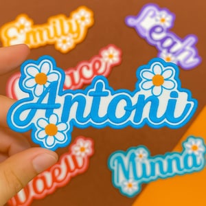 Custom Daisy Name Patch–Embroidered Colorful Flower Patch with Personalized Name |Iron-On or Sew-On Patch for Jackets,Hats,Clothes,Backpacks