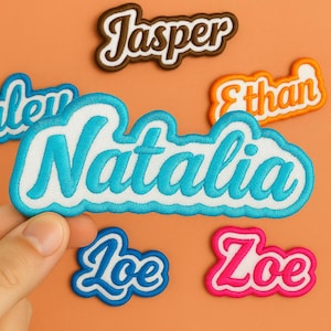 Custom Colorful Embroidered Name Patch –Iron-On Sew-On Hook & Loop | Personalized Text Tag | Kids Name Patch for Backpack,Uniform,Hat,Jacket