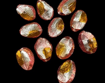 Vintage Rosaline Glass Foil Art Beads with Gold Accents