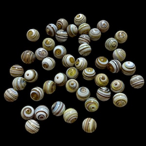 Vintage Striped Glass Beads, 8mm, Olive and Pale Blue