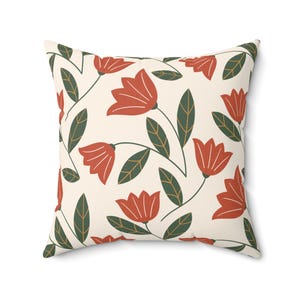 Red Floral Square Pillow: Large Scale Flower Cushion