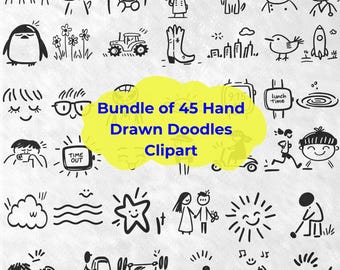 Hand Drawn Doodle SVG Bundle, Stick Figures Clipart (45 Files)