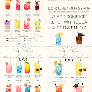 Abschluss Limonade & Teebar Menü Zeichen PNG | Klasse von 2024 Party Drink Station Dekor | Grad Feier druckbares Schild