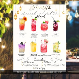 Eid Party Limonade und Eistee Bar Menü Zeichen PNG | Eid adha Party Drink Station Dekor Eid al-Adha Party Printable | Muslimisches Feier-Zeichen