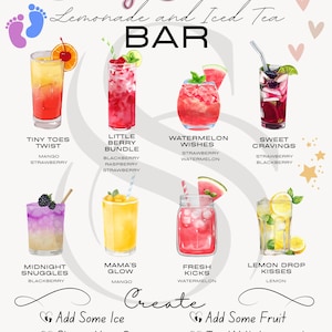 Baby Shower Lemonade Bar Menü Zeichen PNG 2 Digital Printable Menü | Babyparty Trink Station Printable | Digitales Limonade Bar Schild