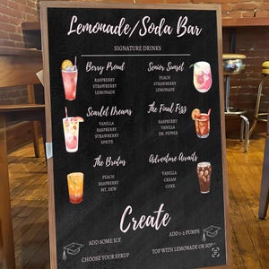 Abschlussfeier Soda Bar Menü Zeichen PNG | Graduation Themed Soda Kombinationen Digitaler Download | Klasse 2025 Drink Station Schild