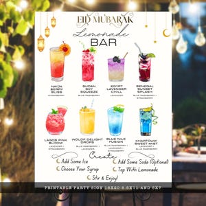 Eid Party Lemonade Bar Menü Zeichen PNG - 2 Schilder | Eid adha Party Drink Station Dekor Eid al-Adha Party Printable | Muslimisches Feier-Zeichen