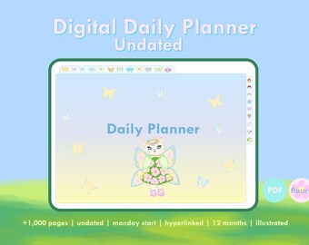 Fairy Cats Digitale dagplanner, ongedateerd - iPad-tablet Goodnotes Notability Journal met hyperlinks pdf A4 schattig kawaii Cottagecore Fantasy