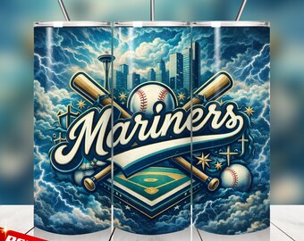 Diseño para vaso térmico de béisbol de los Mariners, 20 oz, sublimación PNG (archivo digital)