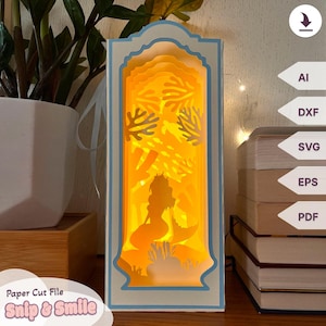 Book Nook Mermaid SVG - DIY Kit & Cricut Project, Shadow Box, Paper Cut Digital File