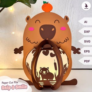 Linterna de papel recortada de capibara SVG - Kit de bricolaje y proyecto de Cricut, caja de sombras, caja de luz Silhouette DXF