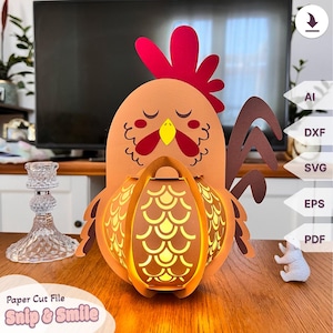 Rooster Paper Cut Lamp SVG - DIY Kit & 3D Shadow Box SVG