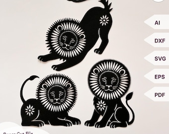 Design SVG de leão para Cricut e Silhouette, clipart vetorial de animais de safári, arquivos de corte de leão