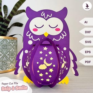 Eule Papierschnitt Laterne SVG - DIY Kit & Cricut Projekt, Schattenbox