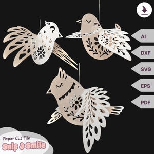 Paper Birds SVG Bundle, Birds Cut File for Cricut, DIY Paper Decor