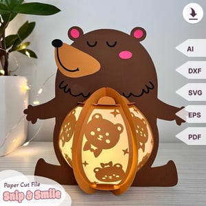 Bear Lantern Light Box SVG - DIY Kit, 3D Paper Lantern