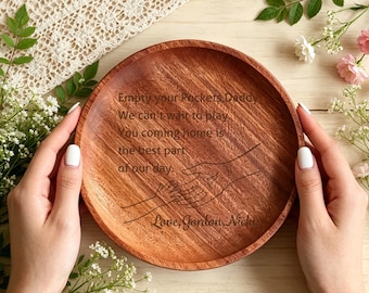 Valet Tray for Dad, Personalized Gifts for Dad, Empty your Pockets Daddy, Fathers Day Gifts, Leather Wood Catchall Personalized Wallet Tray