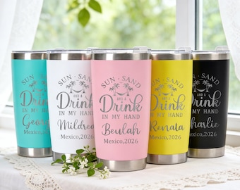 Personalized Vacation Tumbler, Girls Trip Tumbler with Name, Family Vacation 20oz travel mugs, Custom Birthday Cups, Beach Girls Trip Gifts