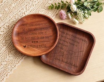 Personalized Valet Tray: | Empty your Pockets Daddy Custom Daddy Engraved Wood Tray Gift for Dad, Grandpa, Step Dad, Uncle,Fathers Day Gifts