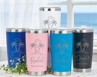 Personalized 20oz tumbler, Custom girls Trip Tumbler, beach travel mug, skinny tumbler,Ideal Beach Vacation Gift,Coworker Group Event Gifts