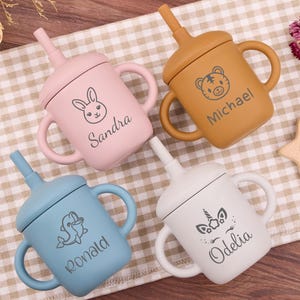Personalized Sippy Cup with Straw 7oz for Toddlers,Custom Silicone Cup with Lid,Engraved Name Cup,Baby Gift for Birthday&Baby Shower Gifts