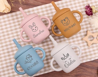Personalized Sippy Cup with Straw 7oz for Toddlers,Custom Silicone Cup with Lid,Engraved Name Cup,Baby Gift for Birthday&Baby Shower Gifts