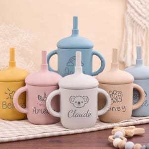 Personalized Sippy Cup with Straw,Custom Toddler Training Cup,Silicone Baby Cup,Customized 1st Birthday Gifts,Baby Cup Name Labels Engraved