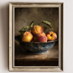 Rustic Peach Still Life Print: Vintage Farmhouse Kitchen Art (Digital Download