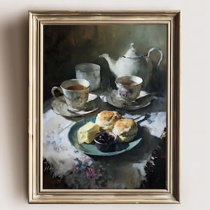 Afternoon Tea Print: Vintage Scones & Jam Painting (Digital Download)