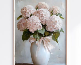 Pink Hydrangea Floral Painting | Vintage Cottagecore Print (Digital Download)