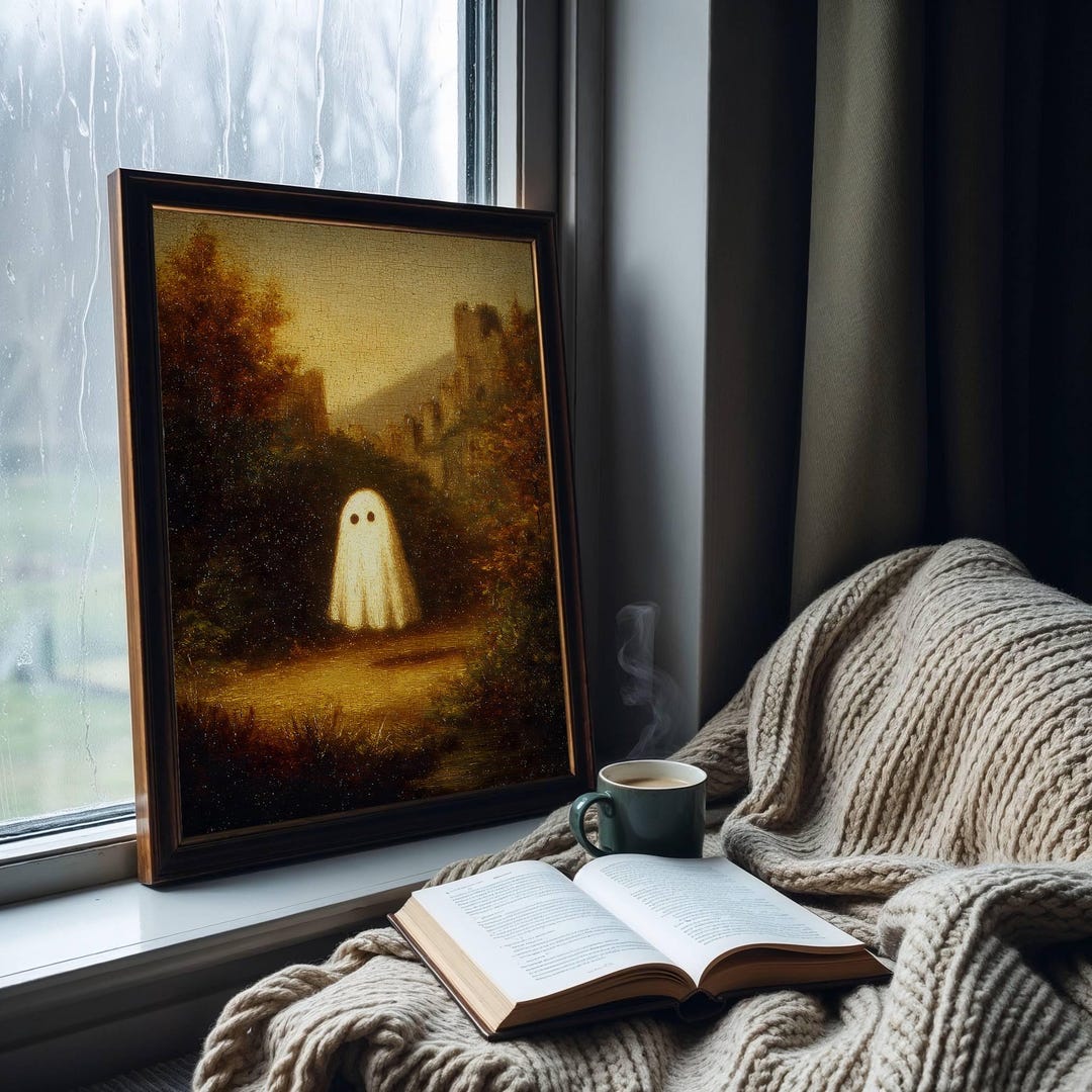 Vintage Halloween Ghost Art Print | Rustic Autumn Landscape (digital ...