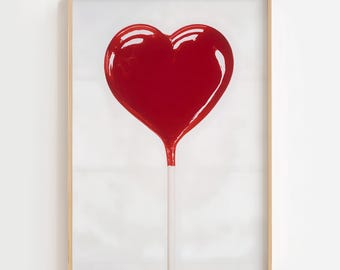 Rotes Herz Lollipop Art Print, Sweet Love Wanddekor, Valentinstag Geschenk